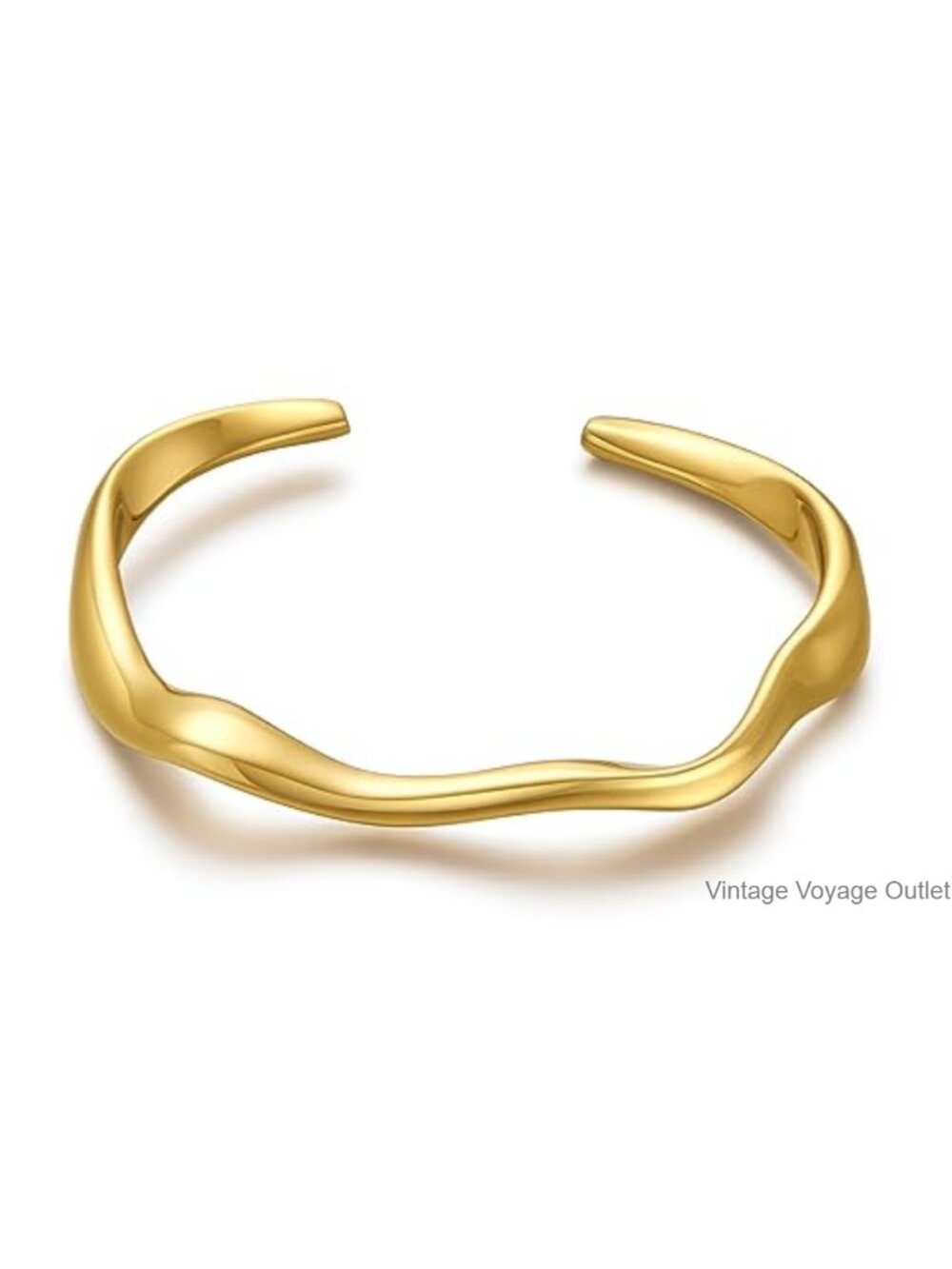 Gold Plated Adjustable Cuff Bracelet Stackable Wave Bangle for Women